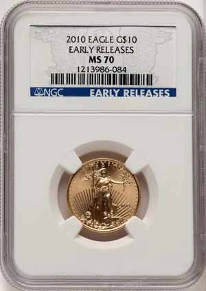 image for: 2010 $10 Quarter-Ounce Gold Eagle, Early Releases MS70 NGC....