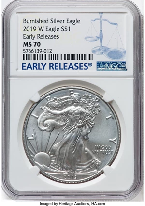 image for: 2019-W $1 Silver Eagle, Burnished, Early Releases, MS70 NGC....
