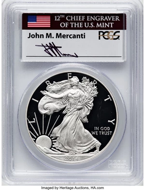 image for: 2014-W $1 Silver Eagle, PR70 Deep Cameo PCGS. Hand-signed, John M. Mercanti....
