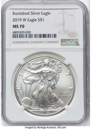 image for: 2019-W $1 Silver Eagle, Burnished MS70 NGC....
