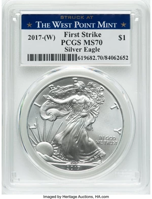 image for: 2017-W $1 One-Ounce Silver Eagle, Struck at The West Point Mint, First Strike MS70 PCGS....