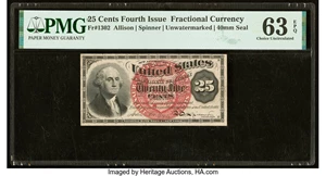 image for: Fr. 1302 25¢ Fourth Issue PMG Choice Uncirculated 63 EPQ....