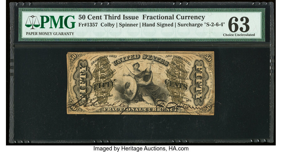 image for: Fr. 1357 50¢ Third Issue Justice PMG Choice Uncirculated 63....