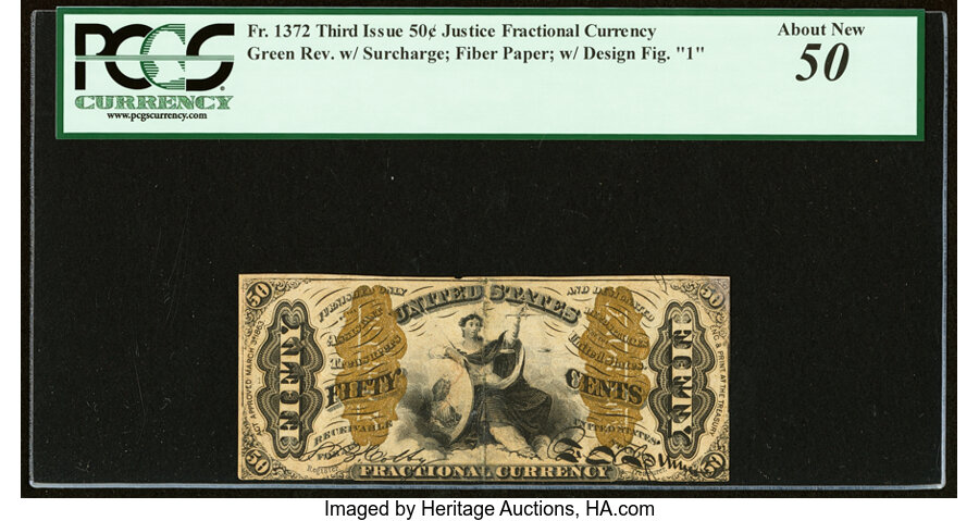 image for: Fr. 1372 50¢ Third Issue Justice PCGS About New 50....