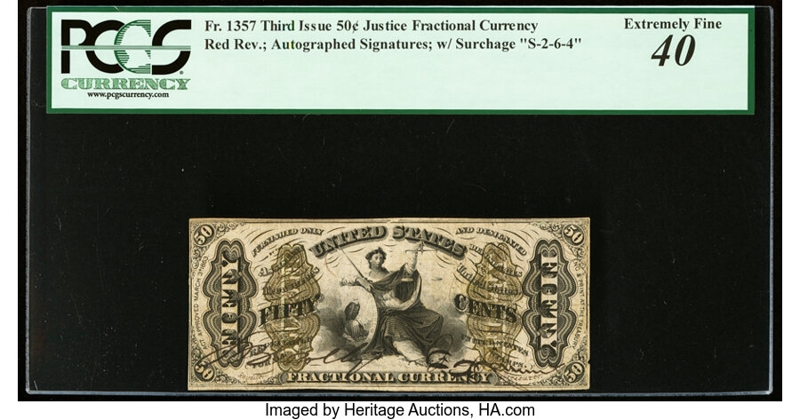 image for: Fr. 1357 50¢ Third Issue Justice PCGS Extremely Fine 40....