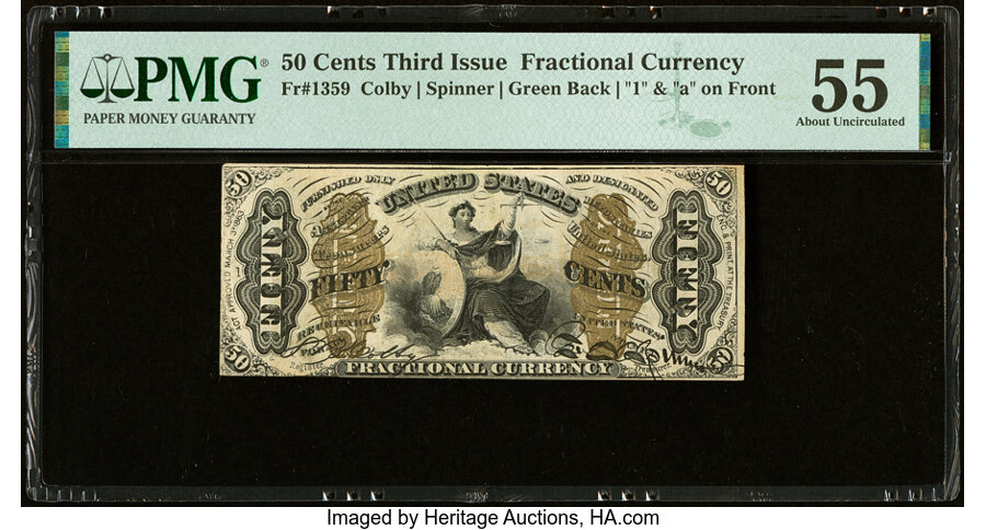 image for: Fr. 1359 50¢ Third Issue Justice PMG About Uncirculated 55....