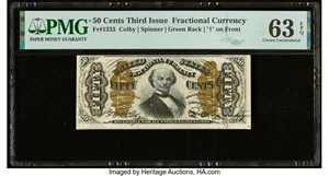 image for: Fr. 1333 50¢ Third Issue Spinner PMG Choice Uncirculated 63 EPQ....