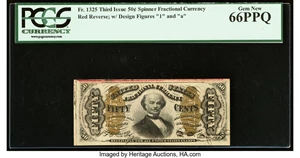 image for: Fr. 1325 50¢ Third Issue Spinner PCGS Gem New 66PPQ....