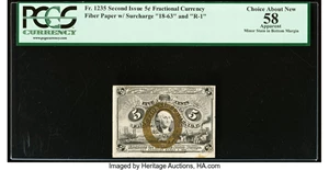 image for: Fr. 1235 5¢ Second Issue PCGS Apparent Choice About New 58....