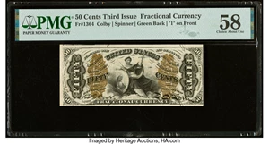 image for: Inverted Back Plate Number 22 Fr. 1364 50¢ Third Issue Justice PMG Choice About Unc 58....