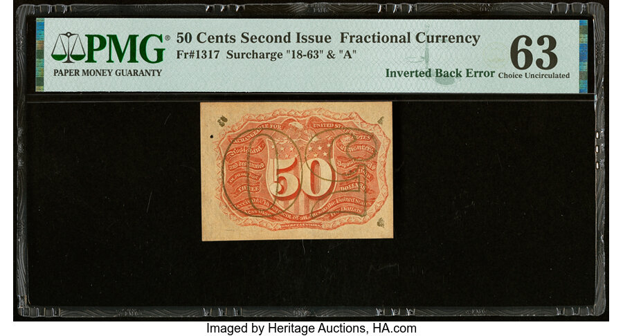 image for: Inverted Back Error Fr. 1317 Milton 2R50.3d 50¢ Second Issue PMG Choice Uncirculated 63....