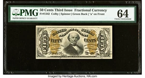 image for: Fr. 1342 50¢ Third Issue Spinner Type II PMG Choice Uncirculated 64....