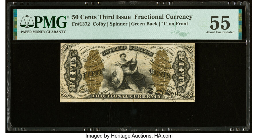 image for: Fr. 1372 Milton 3R50.12b 50¢ Third Issue Justice PMG About Uncirculated 55....