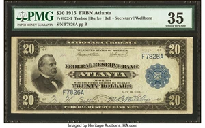 image for: Fr. 822-1 $20 1915 Federal Reserve Bank Note PMG Choice Very Fine 35....