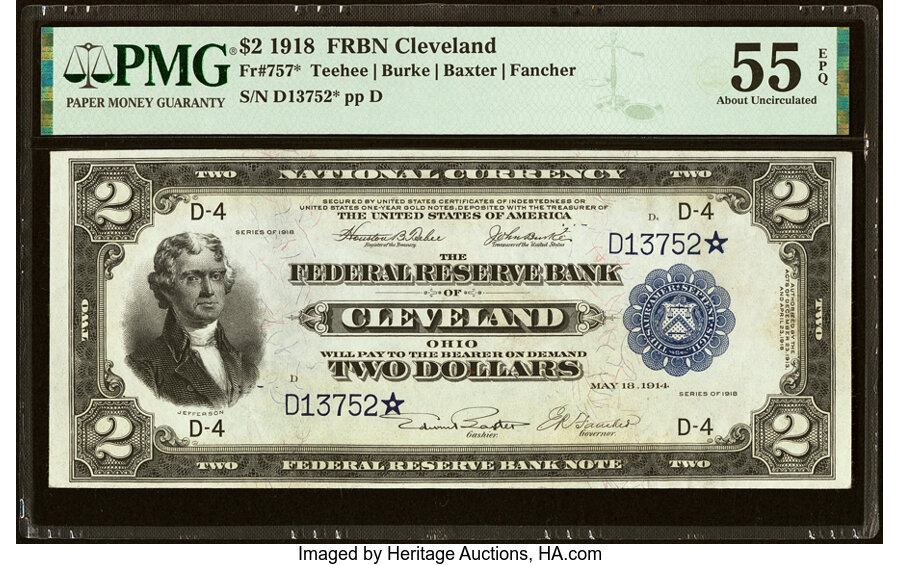 image for: Fr. 757* $2 1918 Federal Reserve Bank Star Note PMG About Uncirculated 55 EPQ....