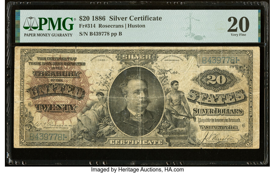 image for: Fr. 314 $20 1886 Silver Certificate PMG Very Fine 20....