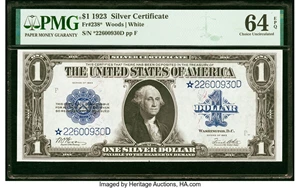 image for: Fr. 238* $1 1923 Silver Certificate Star PMG Choice Uncirculated 64 EPQ....