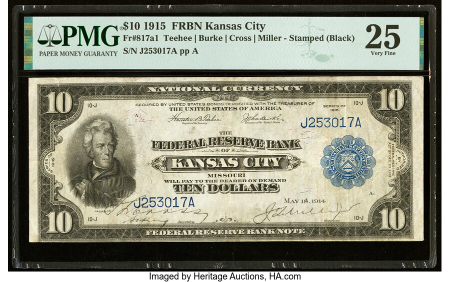 image for: Fr. 817a1 $10 1915 Federal Reserve Bank Note PMG Very Fine 25....
