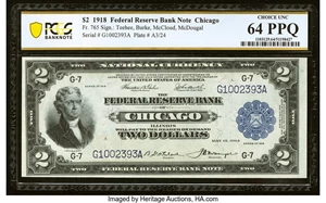 image for: Fr. 765 $2 1918 Federal Reserve Bank Note PCGS Banknote Choice Unc 64 PPQ....