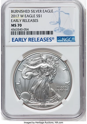 image for: 2017-W $1 Silver Eagle, Burnished, Early Releases, MS70 NGC....