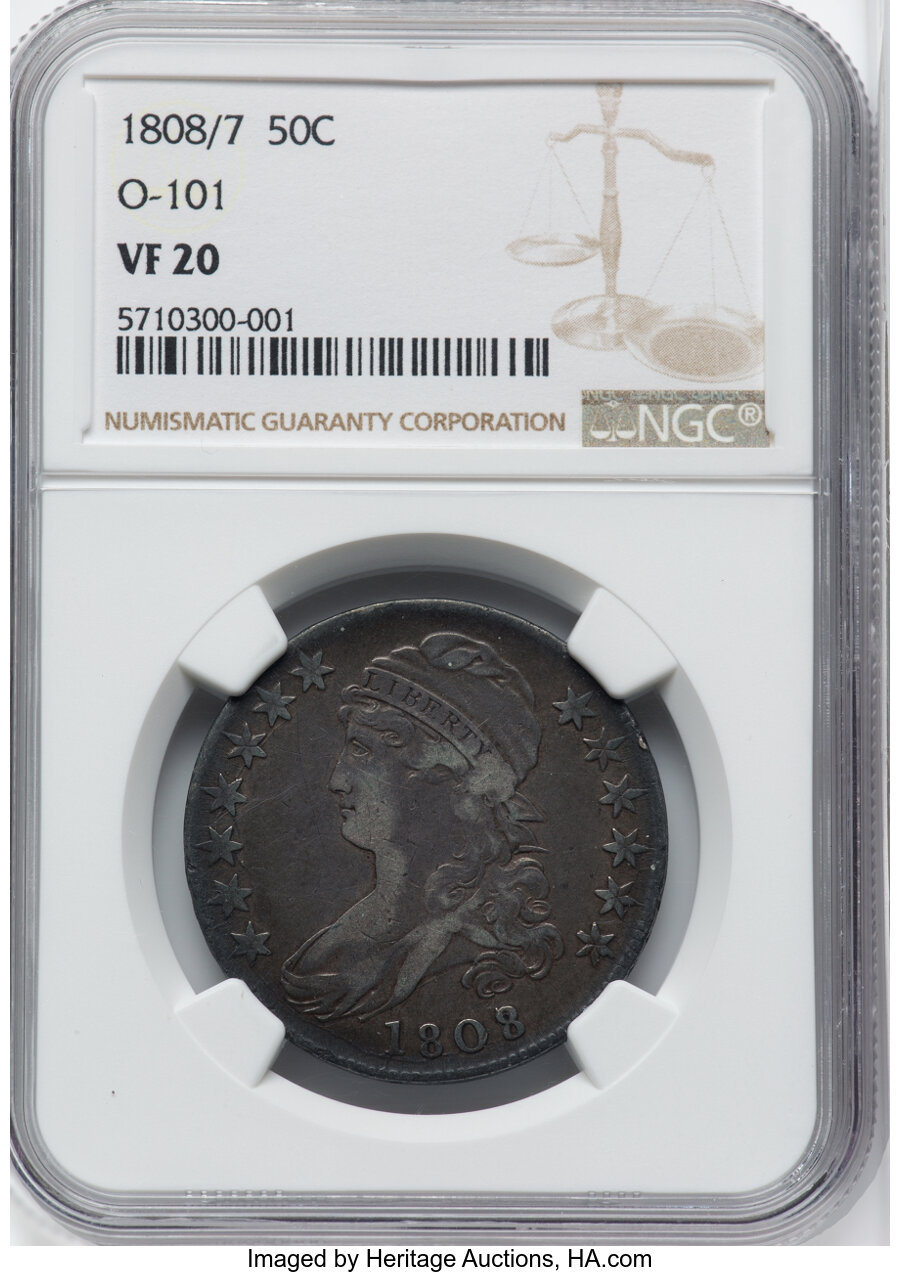 image for: 1808/7 50C O-101, R.1, VF20 NGC. NGC Census: (12/197).  ...