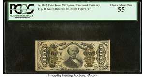 image for: Fr. 1342 50¢ Third Issue Spinner Type II PCGS Choice About New 55....