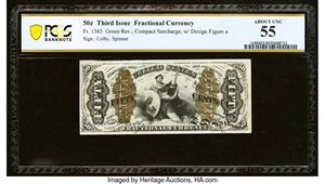 image for: Fr. 1365 50¢ Third Issue Justice PCGS Banknote About Unc 55....