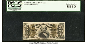 image for: Fr. 1327 50¢ Third Issue Spinner PCGS Choice About New 58PPQ....