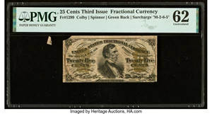 image for: Fr. 1299 25¢ Third Issue PMG Uncirculated 62....