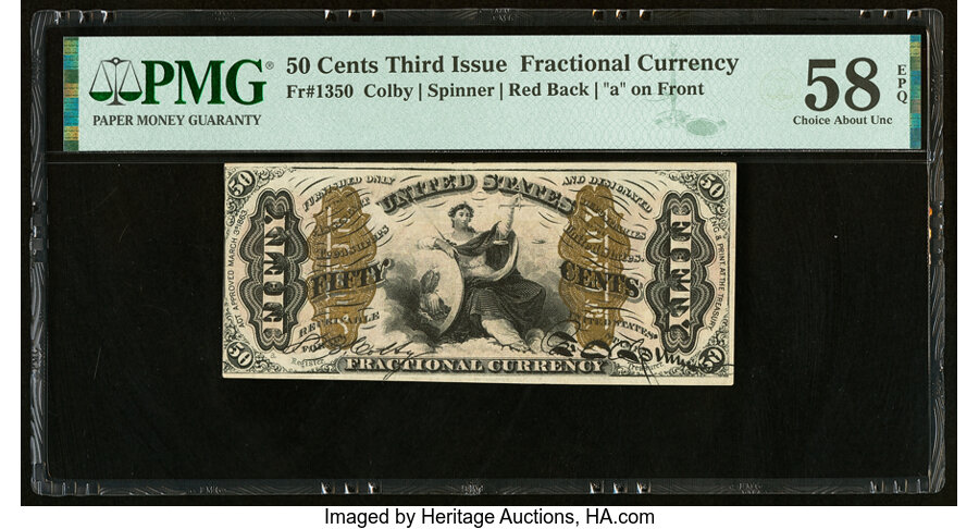 image for: Fr. 1350 50¢ Third Issue Justice PMG Choice About Unc 58 EPQ....