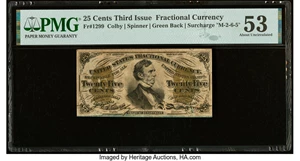 image for: Fr. 1299 25¢ Third Issue PMG About Uncirculated 53....