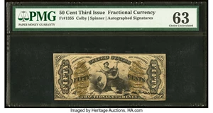 image for: Fr. 1355 50¢ Third Issue Justice PMG Choice Uncirculated 63....