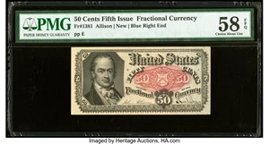 image for: Fr. 1381 50¢ Fifth Issue PMG Choice About Uncirculated 58 EPQ....