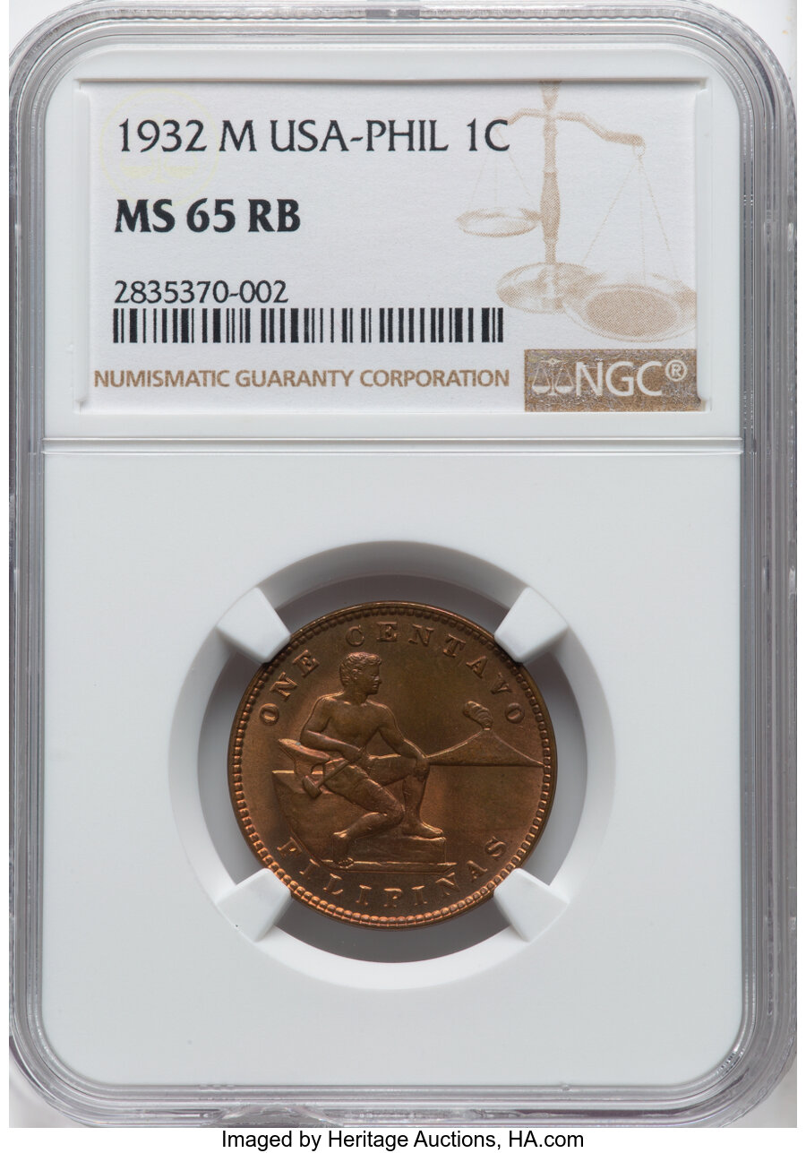 image for: 1932-M 1C Philippines Centavos MS65 Red and Brown NGC. NGC Census: (0/0)....