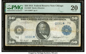 image for: Fr. 1050* $50 1914 Federal Reserve Star Note PMG Very Fine 20....