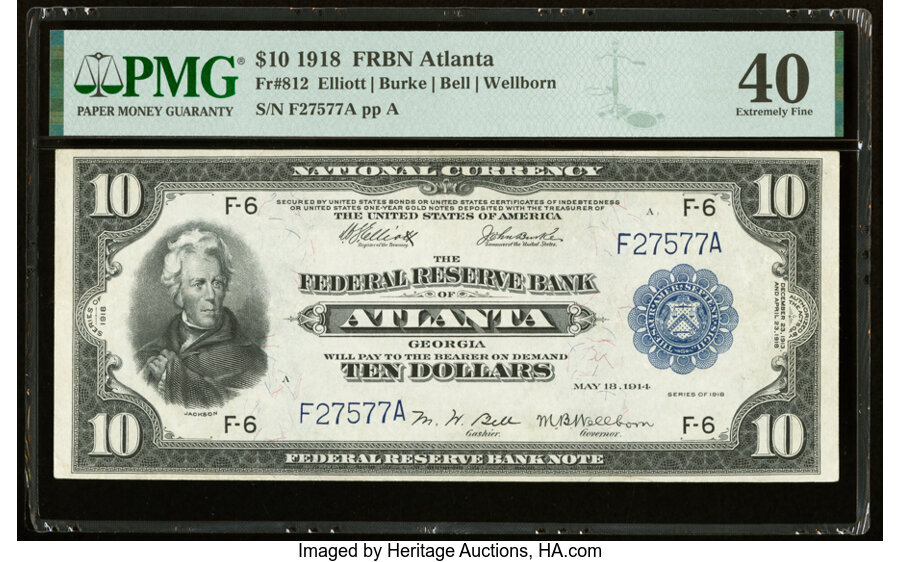 image for: Fr. 812 $10 1918 Federal Reserve Bank Note PMG Extremely Fine 40....