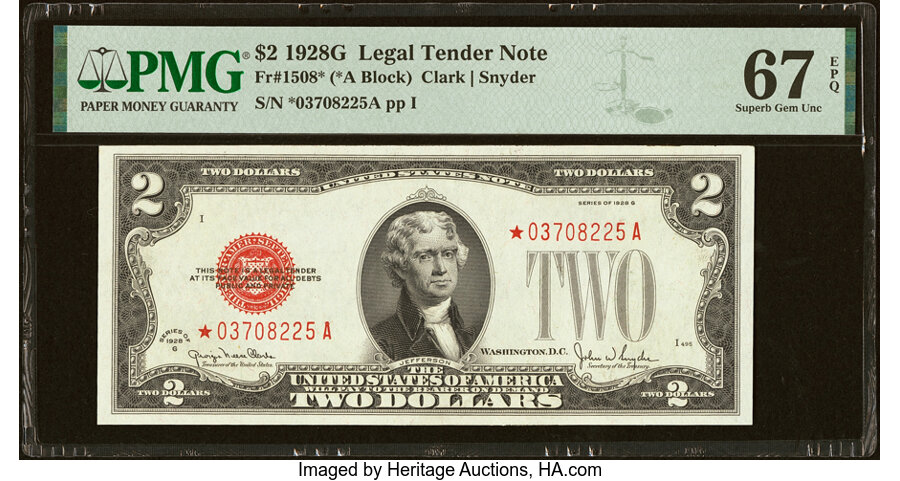 image for: Fr. 1508* $2 1928G Legal Tender Star Note. PMG Superb Gem Unc 67 EPQ....