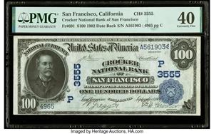 image for: San Francisco, CA - $100 1902 Date Back Fr. 691 The Crocker National Bank Ch. # (P)3555 PMG Extremely Fine 40....