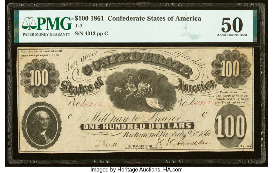 image for: T7 $100 1861 PF-4 Cr. 11 PMG About Uncirculated 50....