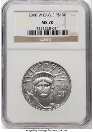 image for: 2008-W $100 One-Ounce Platinum Eagle MS70 NGC. Mintage 4,769....