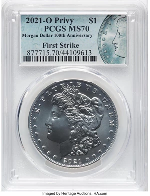 image for: 2021-O $1 Morgan Dollar 100th Anniversary, O Privy, First Strike, MS70 PCGS....