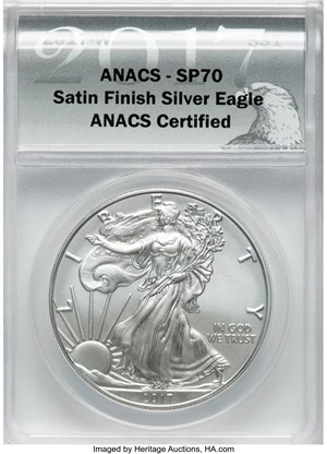 image for: 2017-W $1 Silver Eagle Satin Finish, 10th Year of Issue, ANACS Certified, Burnished SP70 ANACS....