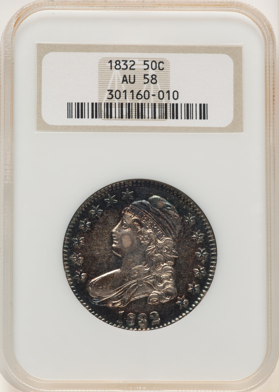 image for: 1832 50C Small Letters, O-118, R.1, AU58 NGC. Housed in a Generation 5 fatty holder. Mintage 4,797,000....