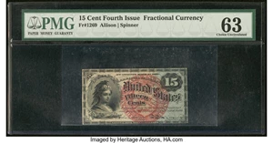 image for: Fr. 1269 15¢ Fourth Issue PMG Choice Uncirculated 63....