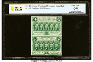 image for: Fr. 1312 50¢ First Issue Uncut Vertical Pair PCGS Banknote Choice Unc 64....