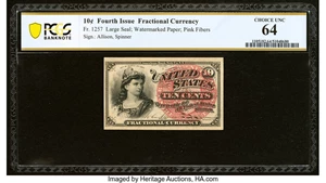 image for: Fr. 1257 10¢ Fourth Issue PCGS Banknote Choice Unc 64....