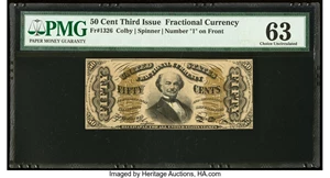 image for: Fr. 1326 50¢ Third Issue Spinner PMG Choice Uncirculated 63....