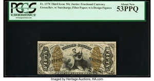image for: Fr. 1370 50¢ Third Issue Justice PCGS About New 53PPQ....