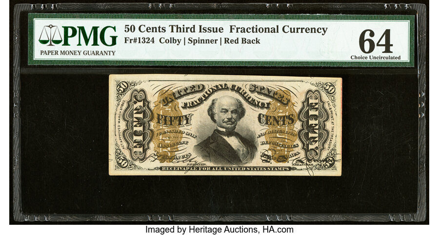 image for: Fr. 1324 50¢ Third Issue Spinner PMG Choice Uncirculated 64....
