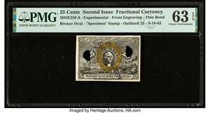 image for: Milton 2E25F.6 25¢ Second Issue Experimental Front PMG Choice Uncirculated 63 EPQ....